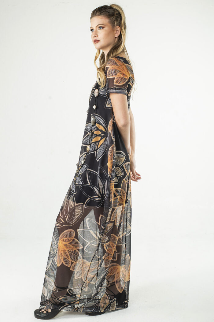 VESTIDO LONGO COM DECOTE REDONDO, BOLSOS E LATERAL DRAPEADA - Image 4