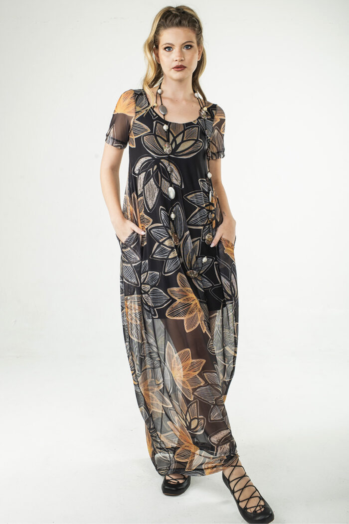 VESTIDO LONGO COM DECOTE REDONDO, BOLSOS E LATERAL DRAPEADA - Image 3