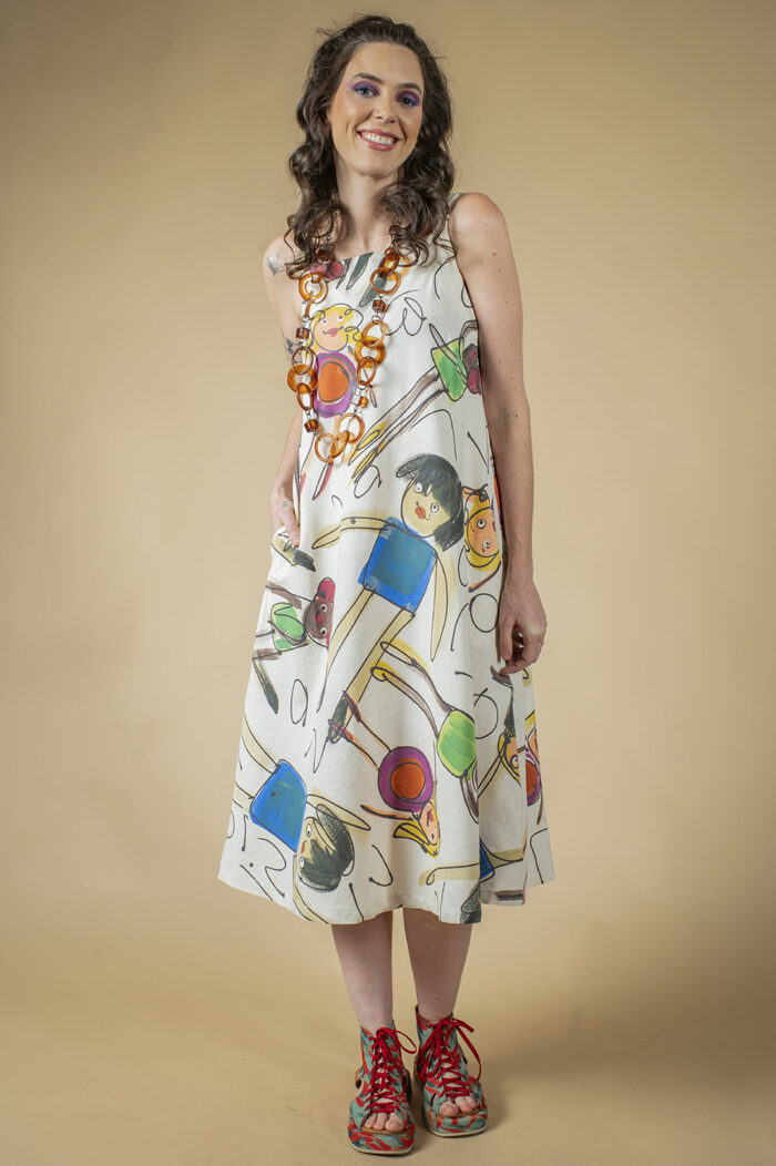 VESTIDO PINTADO À MÃO MIDI DE ALÇA, DECOTE RETO, LEVEMENTE LINHA A, COM BOLSOS - Image 4