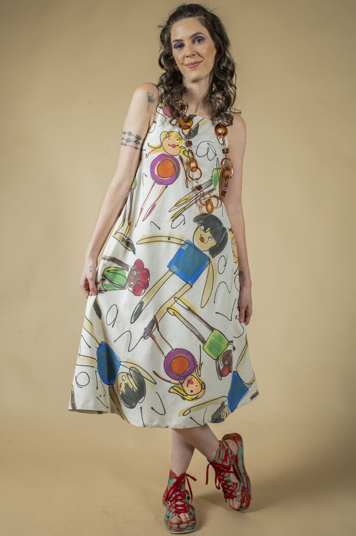 VESTIDO PINTADO À MÃO MIDI DE ALÇA, DECOTE RETO, LEVEMENTE LINHA A, COM BOLSOS - Image 5