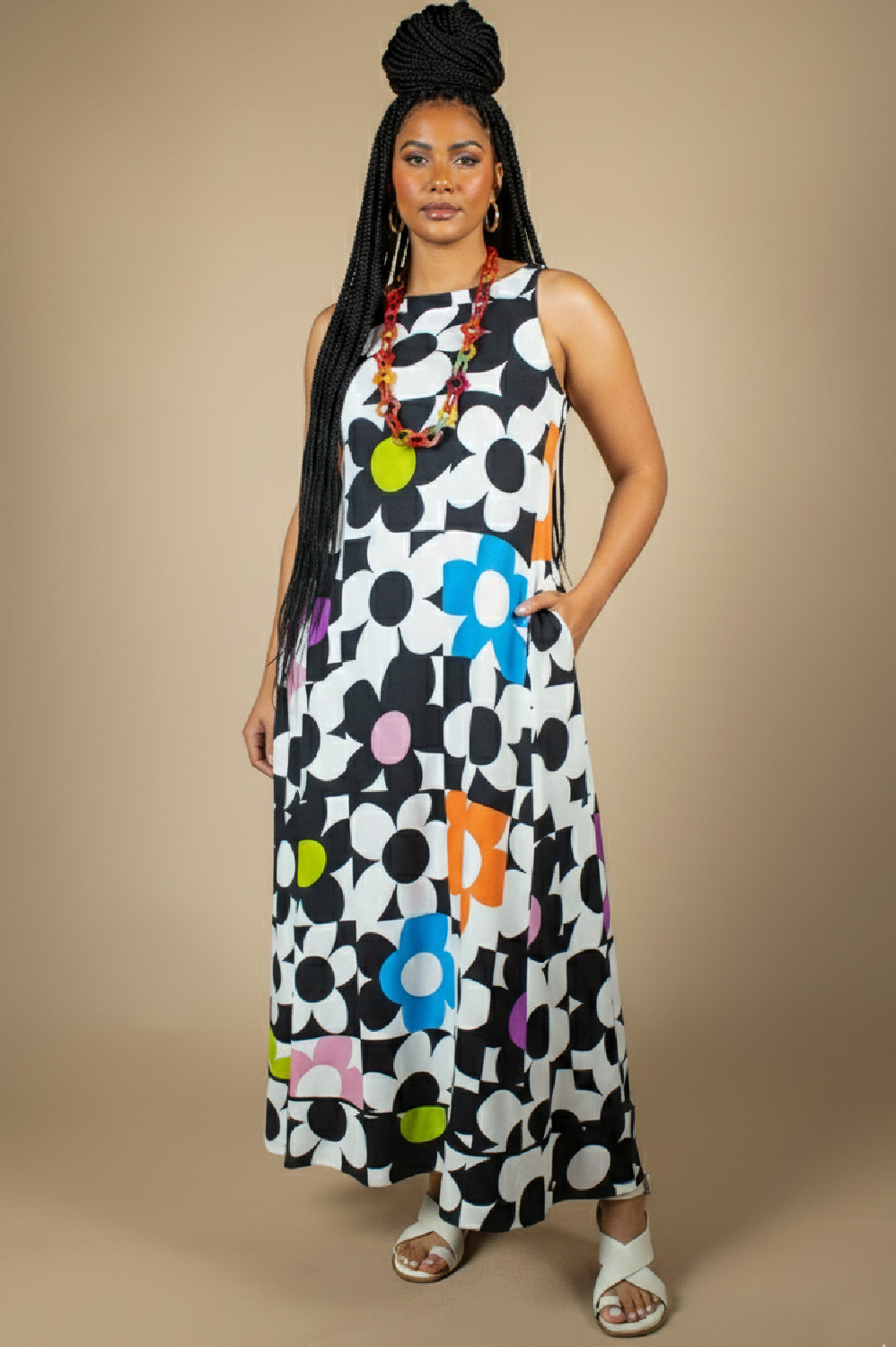 VESTIDO PLUS SIZE REGATA OVERMIDI, LINHA A COM CONES NAS LATERAIS