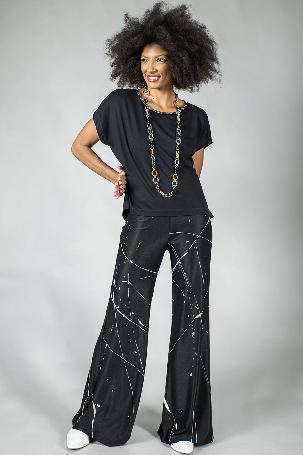 CALÇA PINTADA Á MÃO RETA PANTALONA