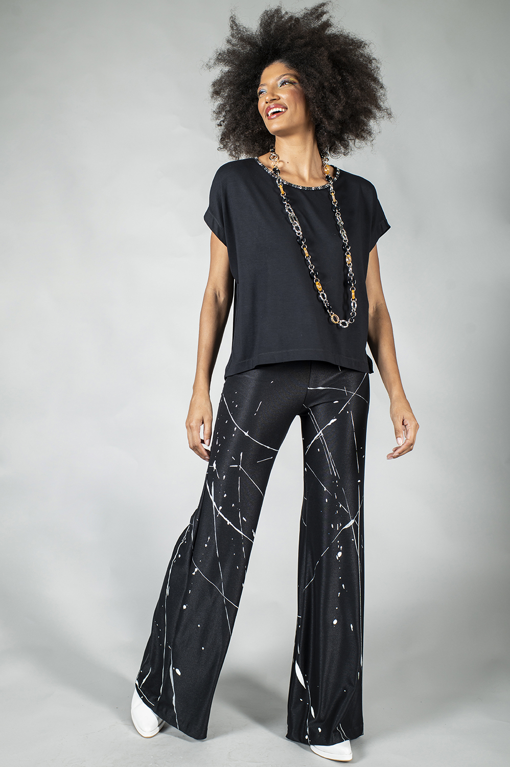 CALÇA PINTADA Á MÃO RETA PANTALONA